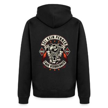 Sei kein Penner Fahr verbrenner Auto V8 Motor V6 - Unisex Premium Bio Zip Hoodie - Schwarz - Hinten - Nico (187cm)