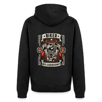Biker aus Leidenschaft Motorrad Biker Motorräder - Unisex Premium Bio Zip Hoodie - Schwarz - Hinten - Nico (187cm)