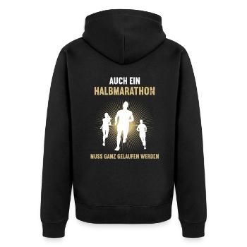 Halbmarathon Marathon Läufer Laufen Marathonläufer - Unisex Premium Bio Zip Hoodie - Schwarz - Hinten - Nico (187cm)