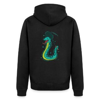 Schlange spielt Badminton Reptil Tier Zoo - Unisex Premium Bio Zip Hoodie - Schwarz - Hinten - Nico (187cm)