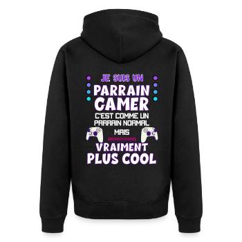 Parrain gamer Humour Jeux Video Tonton - Veste à capuche bio Premium Unisexe - noir - Dos - Nico (187cm)