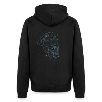 Knochenschädel Weihnachten mit Weihnachtsmütze - Unisex Premium Bio Zip Hoodie - Schwarz - Hinten - Nico (187cm)