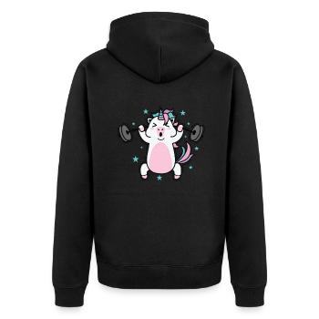 Unicorn makes fitness lift weight sports - Unisex Premium Organic Zip Hoodie - black - Back - Nico (187cm)