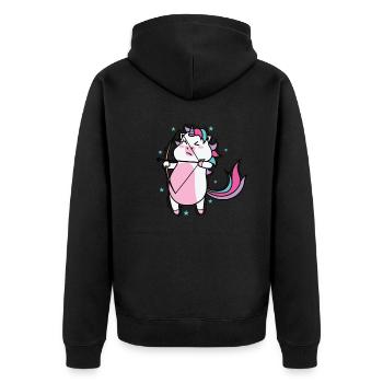 Einhorn beim Bogenschießen Fabelwesen Sport - Unisex Premium Bio Zip Hoodie - Schwarz - Hinten - Nico (187cm)