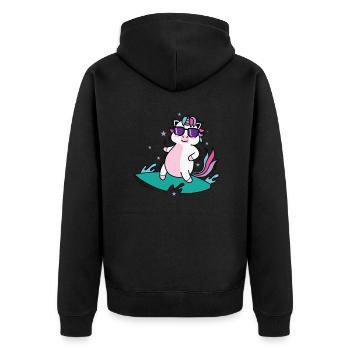 cool licorne surfe sur les sports de créatures mythiques - Veste à capuche bio Premium Unisexe - noir - Dos - Nico (187cm)