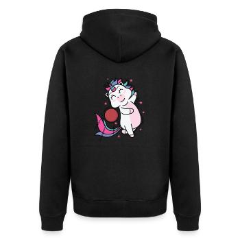 Einhorn spielt mit einem Ball Fabelwesen Sport - Unisex Premium Bio Zip Hoodie - Schwarz - Hinten - Nico (187cm)