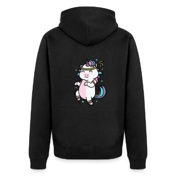 Einhorn beim Ausdauersport Fitness Training - Unisex Premium Bio Zip Hoodie - Schwarz - Hinten - Nico (187cm)