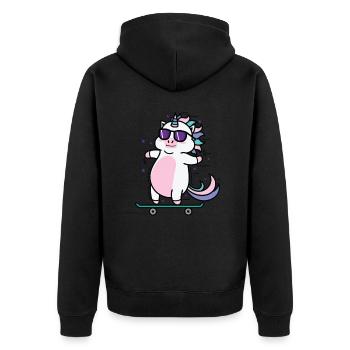 Einhorn beim Skaten Fabelwesen Sport - Unisex Premium Bio Zip Hoodie - Schwarz - Hinten - Nico (187cm)