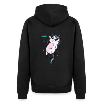 Einhorn mit Frisbee Fabelwesen Sport - Unisex Premium Bio Zip Hoodie - Schwarz - Hinten - Nico (187cm)