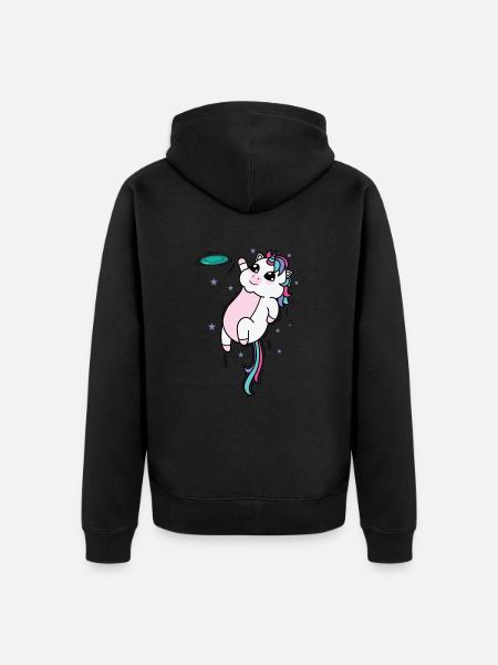 Einhorn mit Frisbee Fabelwesen Sport - Unisex Premium Bio Zip Hoodie - Schwarz