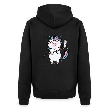 Einhorn beim Hockey Fabelwesen Sport - Unisex Premium Bio Zip Hoodie - Schwarz - Hinten - Nico (187cm)
