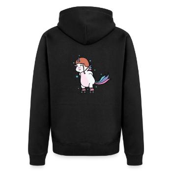 Einhorn beim Inline Skating Fabelwesen Sport - Unisex Premium Bio Zip Hoodie - Schwarz - Hinten - Nico (187cm)