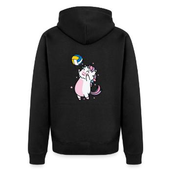 Einhorn beim Volleyball Fabelwesen Sport - Unisex Premium Bio Zip Hoodie - Schwarz - Hinten - Nico (187cm)