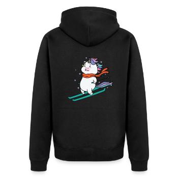 Einhorn beim Ski fahren Fabelwesen Sport - Unisex Premium Bio Zip Hoodie - Schwarz - Hinten - Nico (187cm)