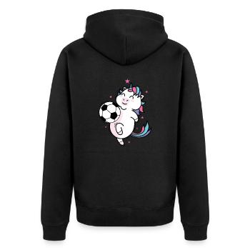 Einhorn spielt Fußball Fabelwesen Sport - Unisex Premium Bio Zip Hoodie - Schwarz - Hinten - Nico (187cm)