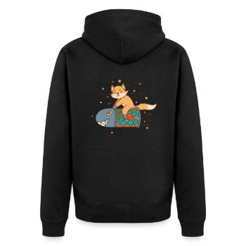 Fuchs auf Rakete lustig niedlich Tierpark - Unisex Premium Bio Zip Hoodie - Schwarz - Hinten - Nico (187cm)