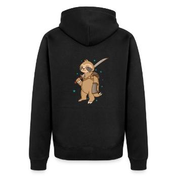 Faultier mit Ritterrüstung und Schwert faul - Unisex Premium Bio Zip Hoodie - Schwarz - Hinten - Nico (187cm)