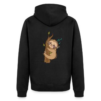 Faultier hört Musik am Baum faul - Unisex Premium Bio Zip Hoodie - Schwarz - Hinten - Nico (187cm)