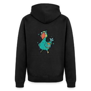 Dodo mit einem Buch Vogel aus Mauritius - Unisex Premium Bio Zip Hoodie - Schwarz - Hinten - Nico (187cm)