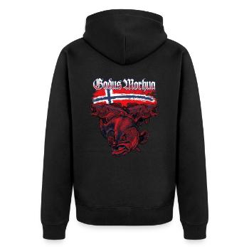 GADUS MORHUA - Cod - Norway - Unisex Premium Organic Zip Hoodie - black - Back - Nico (187cm)