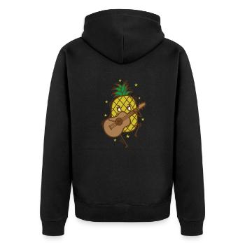 Ananas spielt Gitarre tropisch süße Frucht - Unisex Premium Bio Zip Hoodie - Schwarz - Hinten - Nico (187cm)
