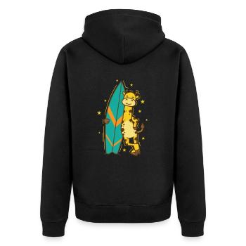 Girafe avec une planche de surf Zoo Savannah - Veste à capuche bio Premium Unisexe - noir - Dos - Nico (187cm)