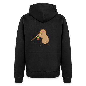 Le kiwi joue avec le bâton, l’oiseau et les fruits - Veste à capuche bio Premium Unisexe - noir - Dos - Nico (187cm)