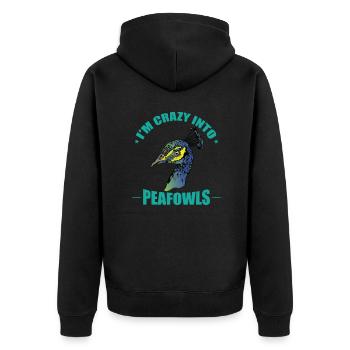 I'm Crazy into Peafowls Vogel Federn - Unisex Premium Bio Zip Hoodie - Schwarz - Hinten - Nico (187cm)