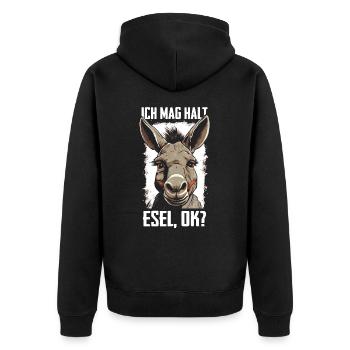 Esel Eselchen Maultier Muli - Unisex Premium Bio Zip Hoodie - Schwarz - Hinten - Nico (187cm)
