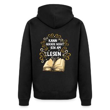 Buch Lesen Bücher Buch Nerd Bücherwurm - Unisex Premium Bio Zip Hoodie - Schwarz - Hinten - Nico (187cm)