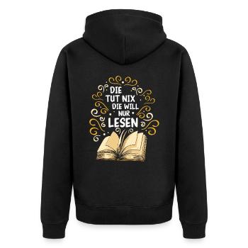 Buch Lesen Bücher Buch Nerd Bücherwurm - Unisex Premium Bio Zip Hoodie - Schwarz - Hinten - Nico (187cm)