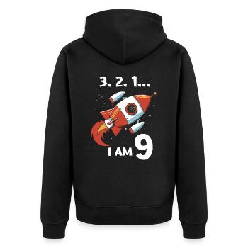 Cadeau 9 ans anniversaire garçon ou fille - Veste à capuche bio Premium Unisexe - noir - Dos - Nico (187cm)