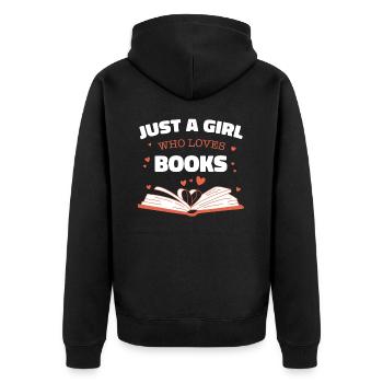 Bücher Buch lesen Bücherei Bibliothek Bücherwurm - Unisex Premium Bio Zip Hoodie - Schwarz - Hinten - Nico (187cm)