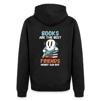 Bücher Buch lesen Bücherei Bibliothek Bücherwurm - Unisex Premium Bio Zip Hoodie - Schwarz - Hinten - Nico (187cm)