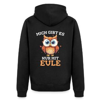 Nachteule Eule Eulen Vogel - Unisex Premium Bio Zip Hoodie - Schwarz - Hinten - Nico (187cm)