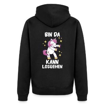 Einhorn Einhörner Fabelwesen Mystisch - Unisex Premium Bio Zip Hoodie - Schwarz - Hinten - Nico (187cm)