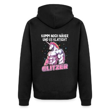 Einhorn Einhörner Fabelwesen Mystisch - Unisex Premium Bio Zip Hoodie - Schwarz - Hinten - Nico (187cm)
