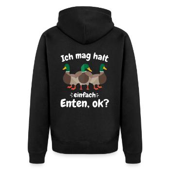 Stockente Entenvögel Ente Dunkelente Vogel - Unisex Premium Bio Zip Hoodie - Schwarz - Hinten - Nico (187cm)