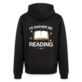 Bücher Buch lesen Bücherei Bibliothek Bücherwurm - Unisex Premium Bio Zip Hoodie - Schwarz - Hinten - Nico (187cm)