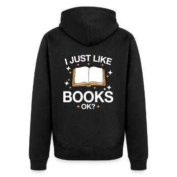Bücher Buch lesen Bücherei Bibliothek Bücherwurm - Unisex Premium Bio Zip Hoodie - Schwarz - Hinten - Nico (187cm)