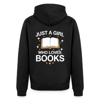 Bücher Buch lesen Bücherei Bibliothek Bücherwurm - Unisex Premium Bio Zip Hoodie - Schwarz - Hinten - Nico (187cm)