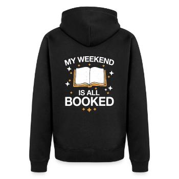Bücher Buch lesen Bücherei Bibliothek Bücherwurm - Unisex Premium Bio Zip Hoodie - Schwarz - Hinten - Nico (187cm)