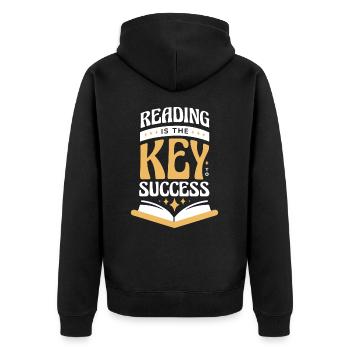 Bücher Buch lesen Bücherei Bibliothek Bücherwurm - Unisex Premium Bio Zip Hoodie - Schwarz - Hinten - Nico (187cm)