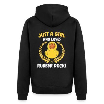 Rubber Ducks Bathroom Yellow Duck - Unisex Premium Organic Zip Hoodie - black - Back - Nico (187cm)