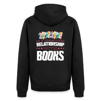 Bücher Buch lesen Bücherei Bibliothek Bücherwurm - Unisex Premium Bio Zip Hoodie - Schwarz - Hinten - Nico (187cm)