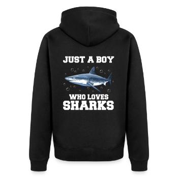 Hai Ozean Tigerhai Tier Fisch - Unisex Premium Bio Zip Hoodie - Schwarz - Hinten - Nico (187cm)