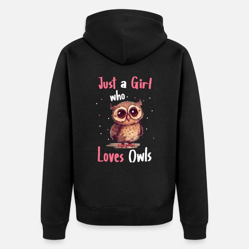 Eule Vogel Tier Eulen - Unisex Premium Bio Zip Hoodie - Schwarz
