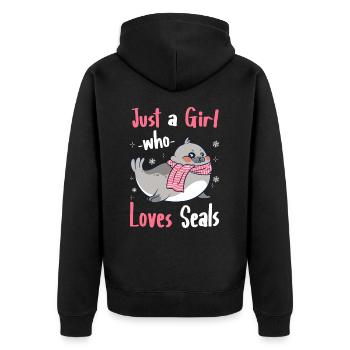 Robbe Robben Tier Seelöwe - Unisex Premium Bio Zip Hoodie - Schwarz - Hinten - Nico (187cm)
