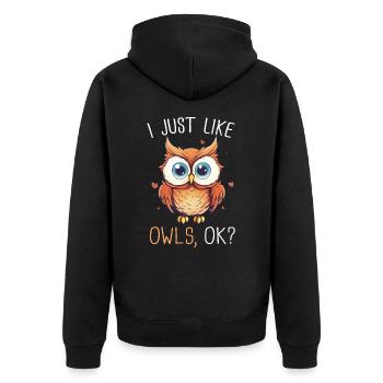 Eule Vogel Tier Eulen - Unisex Premium Bio Zip Hoodie - Schwarz - Hinten - Nico (187cm)