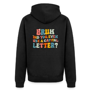 Lehrer Schule Lehrkraft Lehramt Lehrerin - Unisex Premium Bio Zip Hoodie - Schwarz - Hinten - Nico (187cm)